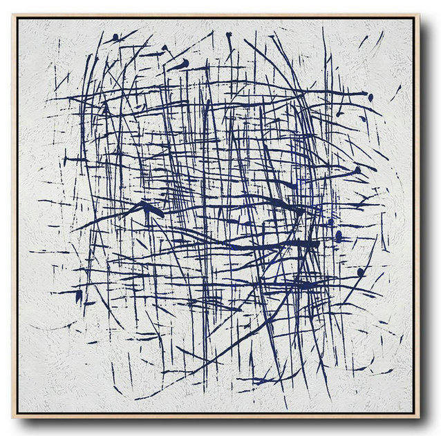 Original Abstract Painting Extra Large Canvas Art,Hand Painted Navy Minimalist Painting On Canvas,Acrylic Minimailist Painting